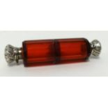 Victorian double ended scent bottle with cranberry glass, width 11cm.