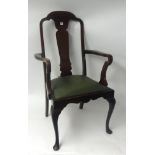 Mahogany framed elbow chair.