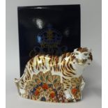 Royal Crown Derby Paperweight 'Bengal Tiger' with gold stopper, boxed.