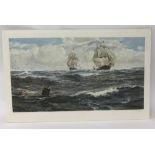 After Napier-Henry print, a signed marine print unframed, 50cm x 80cm
