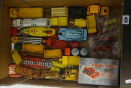 Box of play worn mainly Dinky and Matchbox king-size commercial vehicles including some fire