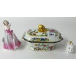 19th Century Copeland spode tureen, Royal Crown Derby paperweight, Coalport 'Springtime' figurine