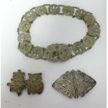 Chinese white metal belt, and two similar buckles.
