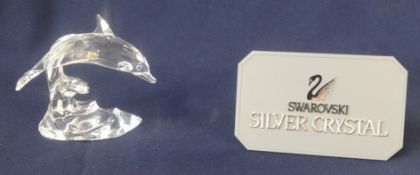 Swarovski Crystal Glass, Silver Crystal, dolphin (repaired), boxed,