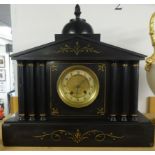 Large Victorian architectural black marble clock with eight day movement.