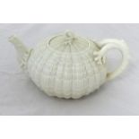 Belleek, Irish porcelain teapot of squat form with first period County Fermanagh mark.