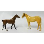 Two Beswick horses one with bridle an another horse, 16cm