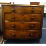 Victorian mahogany bow fronted chest fitted with five drawers