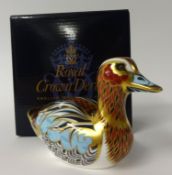 Royal Crown Derby Paperweight 'Exclusive Guild Duck' with gold stopper, boxed.