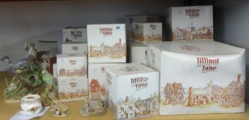 Lilliput Lane, collection of various boxed ornaments together with porcelain Kowa groups of birds