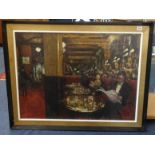 R.Wyllie, oil on board 'Café Interior', signed, 60cm x 81cm