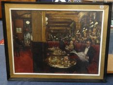 R.Wyllie, oil on board 'Café Interior', signed, 60cm x 81cm