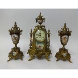 Three piece reproduction French ornate clock garniture set height approx 43cm