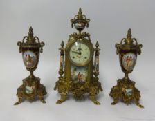 Three piece reproduction French ornate clock garniture set height approx 43cm