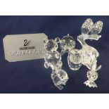 Swarovski Crystal Glass, Large pig, bear, owl, swan, small squirrel and love birds on a branch