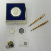 Republic of Panama silver twenty Balboas coin, boxed, various other coins including Victorian and