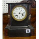 Victorian slate and marble mantle clock with bell strike and eight day movement height 23cm