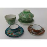 Collection of various Chinese porcelain and a enamel tea bowls etc (4).