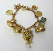 A 9ct gold charm bracelet, approx 54gms.