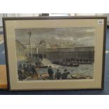 An engraved print 'Departure from Portsmouth Dockyard, rear Admiral Dundas of The Baltic Fleet'.