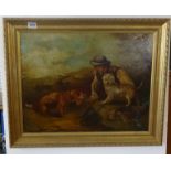 Early 20th Century signed oil on canvas M.Le Grest? Rural figure with pets and hares