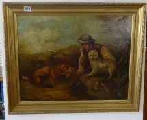 Early 20th Century signed oil on canvas M.Le Grest? Rural figure with pets and hares