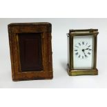 A French brass cased carriage clock with travel box (faults)