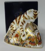 Royal Crown Derby Paperweight 'Bengal Cub Tiger Cub' silver stopper, boxed.