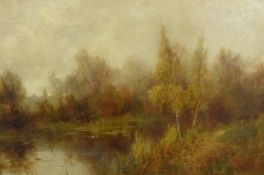 19th Century English school oil on canvas titled 'A Thames backwater' signed David Ash 1902?