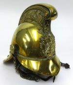 Victorian brass Merryweather fire helmet, reputedly worn by fireman at Kerr Street fire station