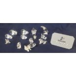 Swarovski Crystal Glass, Silver Crystal, collection of 13 pieces, including hippos, pigs etc