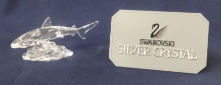 Swarovski Crystal Glass, Silver Crystal, shark, boxed.