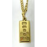 A 9ct gold fine necklace with ingot, 14gms.
