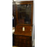 A early 20th century walnut bureau bookcase, width 60cm.