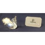 Swarovski Crystal Glass, swan with feathers, boxed.