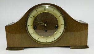 Frans Hermle chiming walnut cased mantle clock, with keys etc
