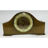 Frans Hermle chiming walnut cased mantle clock, with keys etc