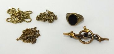 Various 9ct gold jewellery including signet ring, brooches etc, overall weight approx 16.30gms.