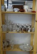 Mixed collection of objects including Spode blue and white teawares, wine glasses etc.
