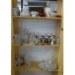 Mixed collection of objects including Spode blue and white teawares, wine glasses etc.