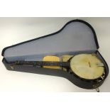 A traditional Banjo, cased.
