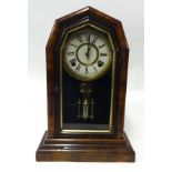 19th Century American mantel clock with rosewood veneered case with eight day movement.