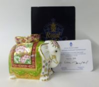 Royal Crown Derby Paperweight 'Rani Mother Elephant' No291 with gold stopper, boxed.