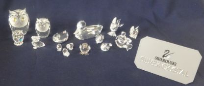 Swarovski Crystal Glass, large collection of small swarovski including owls, birds etc,