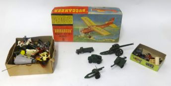 Various toys including Frog Buccaneer plane boxed, various plastic toys including Kellogg's cereal