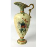 Royal Worcester porcelain ewer, backstamp No.965, with pierced spout and decorated
