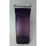 Whitefriars, a square form purple glass vase, height 29cm