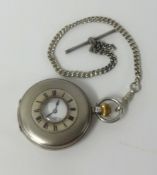 Zenith, silver pocket watch, half hunter with engined dial, with a guard chain.