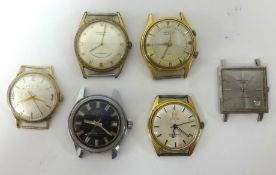 Six various gents traditional wristwatches including Buler, 30ATM, Orator alarm watch back plate