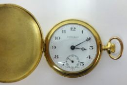 Caravelle, a gold plated full hunter keyless pocket watch made by Bulova Watch Company.
